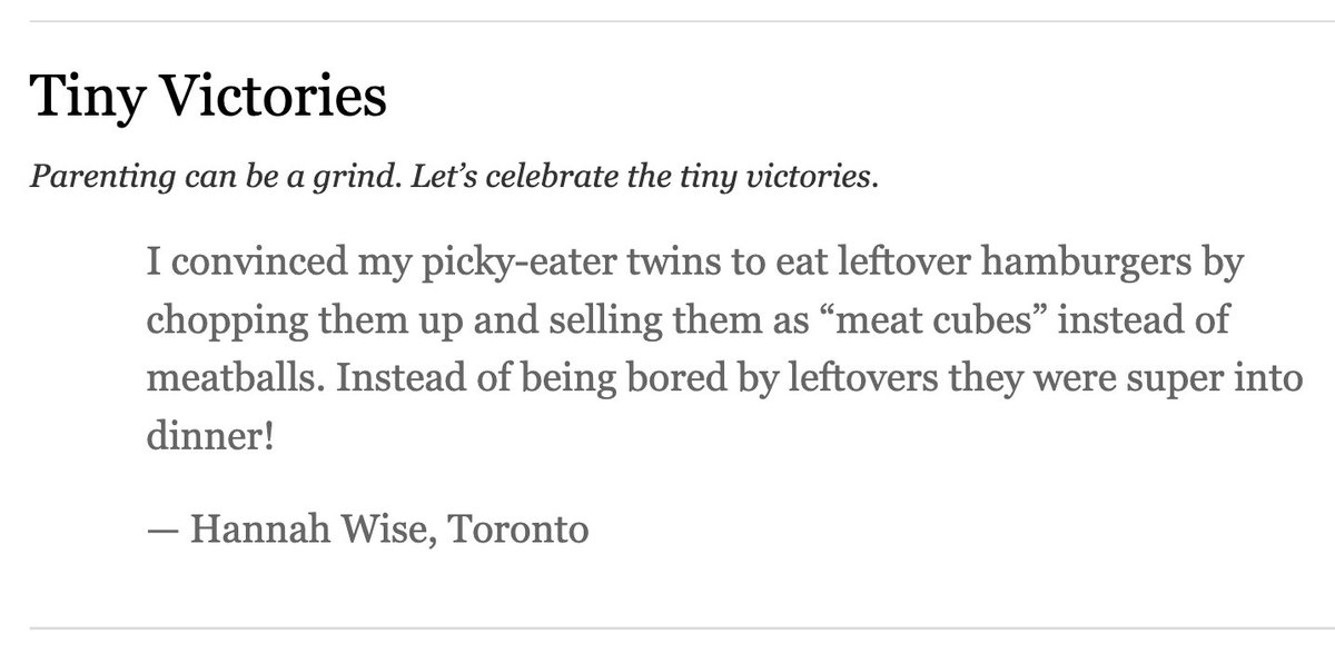 hannahjwise's tweet photo. While I always thought my first published work in the NYT would be more, I don't know...serious and editorial in nature, if you know me, this makes perfect sense. Enjoy - and please steal the hack! Thanks for selecting my #TinyVictory @JessGrose https://t.co/jqZ76rTtVK