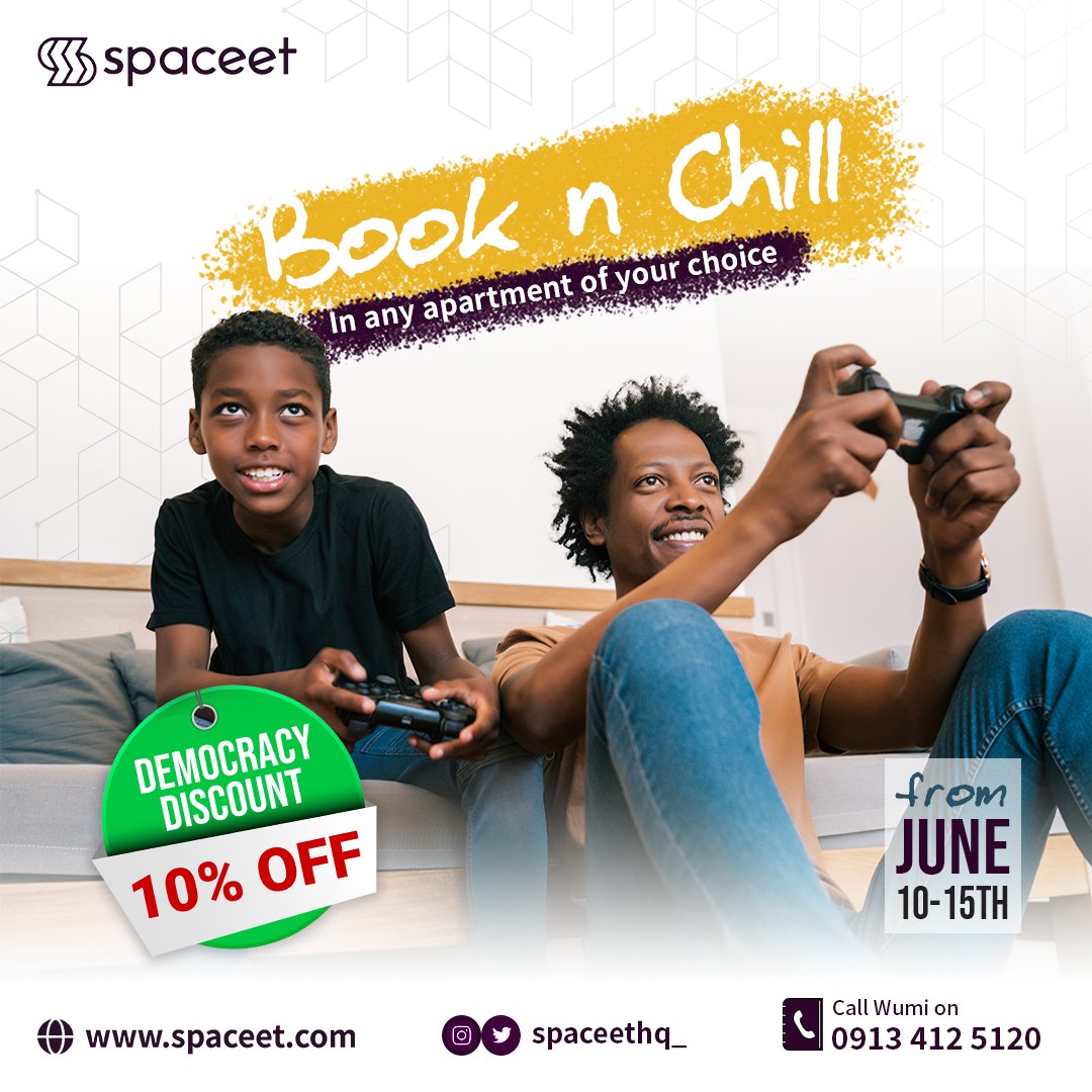 ownmyshii's tweet photo. Democracy celebration is in the air, but we can't but celebrate all Nigerians, as we give 10% off on all bookings on https://t.co/CJ63JJWxzI
Don't sleep on this,
Book now!!!
#spaceet #bookeet #loveet
#serviceapartments #shortletsinnigeria #realestate #techinrealestate https://t.co/uce9N0L8xg