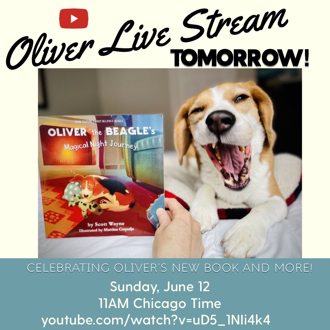 🎥 Oliver livestream tomorrow, at 11AM Chicago Time! Link:
youtube.com/watch?v=uD5_1N…

👉 If you’ve already got a copy of Oliver’s book from Amazon, DM a picture of your dog with the book to us 

See you all tomorrow!