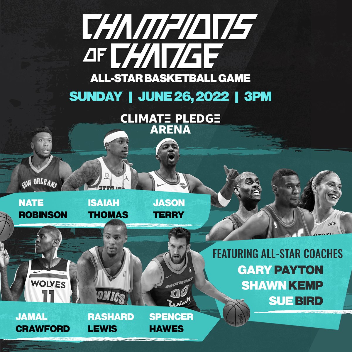 SeattleSonics's tweet photo. JOIN SONICS &amp; 206 HOOPS LEGENDS + MANY MORE FOR THE #ChampsofChange ALL-STAR BASKETBALL GAME ON 6/26! 

Legends participating include: 
▪️  @sk40_reignman
▪️  @GaryPayton 
▪️  @S10Bird
▪️  @JCrossover
▪️  &amp; many more sports legends

GET TIX ➡️ https://t.co/qzQ4JisCXE

(1/4):🔽 https://t.co/eWUFMJhpX4