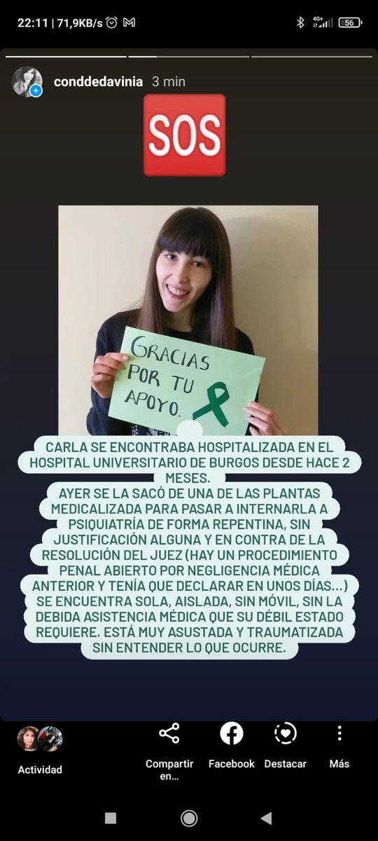 //Buenas. A ver, no me gusta hacer esto por aquí, pero la situación lo requiere. Esta es la prima de mis primas y como podeis leer se encuentra en una situación horrible. Por favor dad ♥️ y rt este twit para difundir su caso y ver si podemos meter presión para que se solucione.