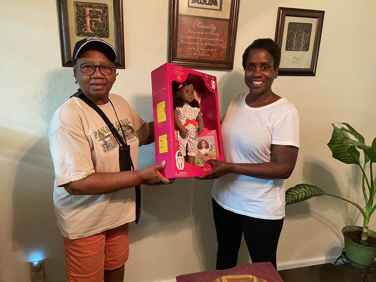 For WORLD DOLL DAY, June 11, 2022, ABBDA Doll Member donates a Nahla Doll for a child attending church tomorrow. The doll was received by her daughter.