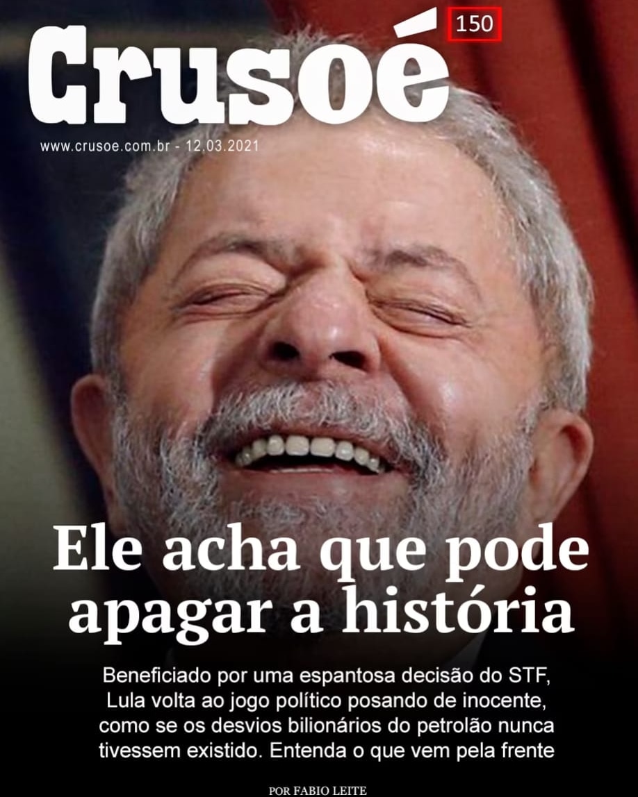 gen_heleno's tweet photo. Parabéns à revista Crusoé. Na edição de Mar/21 publicou FOTO e TEXTO sobre uma decisão inexplicável, q beneficiou um condenado em 3 instâncias da justiça. Lembrança para nós, brasileiros, impedirmos, em eleições livres e honestas, as nefastas consequências para o futuro do País. https://t.co/WtSz2VWgr9