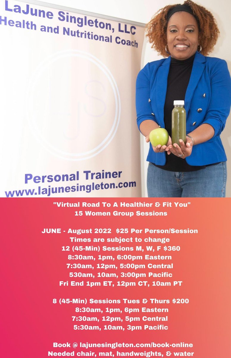 ruthi_davis's tweet photo. Tap into the "Virtual Road to A Healthier &amp; Fit You" with #lajunesingleton today! https://t.co/TQ4OHI0mAO

#RDC #RuthDavisConsultingLLC

#Author #BoardCertified #HealthCoach #MindsetStrategist #Nutritional #LifestyleCoach #Podcaster #Speaker #ReleasingMyTrauma https://t.co/eGZpbvUm7v