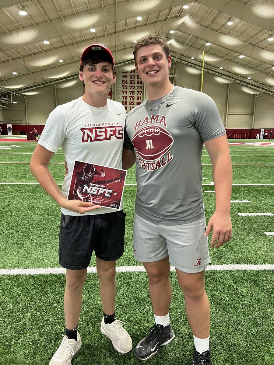 Thank you @AlabamaFTBL for hosting a great specialist camp today. I won the underclassmen competition for the longsnappers. It was a great day out there, can’t wait for more. @CoachHutzler @CoachSvoboda @Coach_Watts19 @longsnapfletch @KneelandHibbett @TheChrisRubio