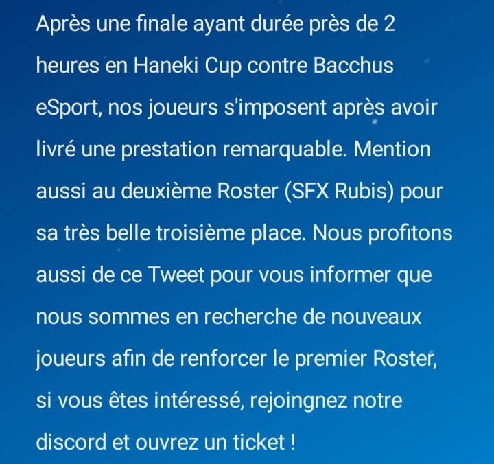ShockFX_CR's tweet image. Félicitations à @BacchusEsport pour ce magnifique match et merci a l'organisation de la @hanekiesport pour avoir superbement bien géré cette cup

Lien du discord :
discord.gg/cBHBRhFx6K