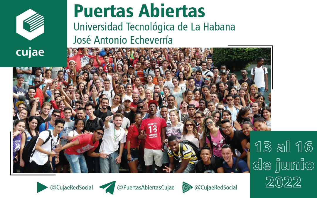 En nuestra facultad existen 3️⃣ carreras.
Conversa con profesores y estudiantes en las #PuertasAbiertas VIRTUALES, del 13 al 16 de junio por los canales de Telegram:
⚙️t.me/ConoceTranspor…
⚙️t.me/ConoceMetalurg…
⚙️t.me/ConoceMecanica…
<a href="/DenyCujaeCuba/">Deny Oliva Merencio</a> <a href="/CujaeRedSocial/">Universidad Tecnológica de La Habana</a>