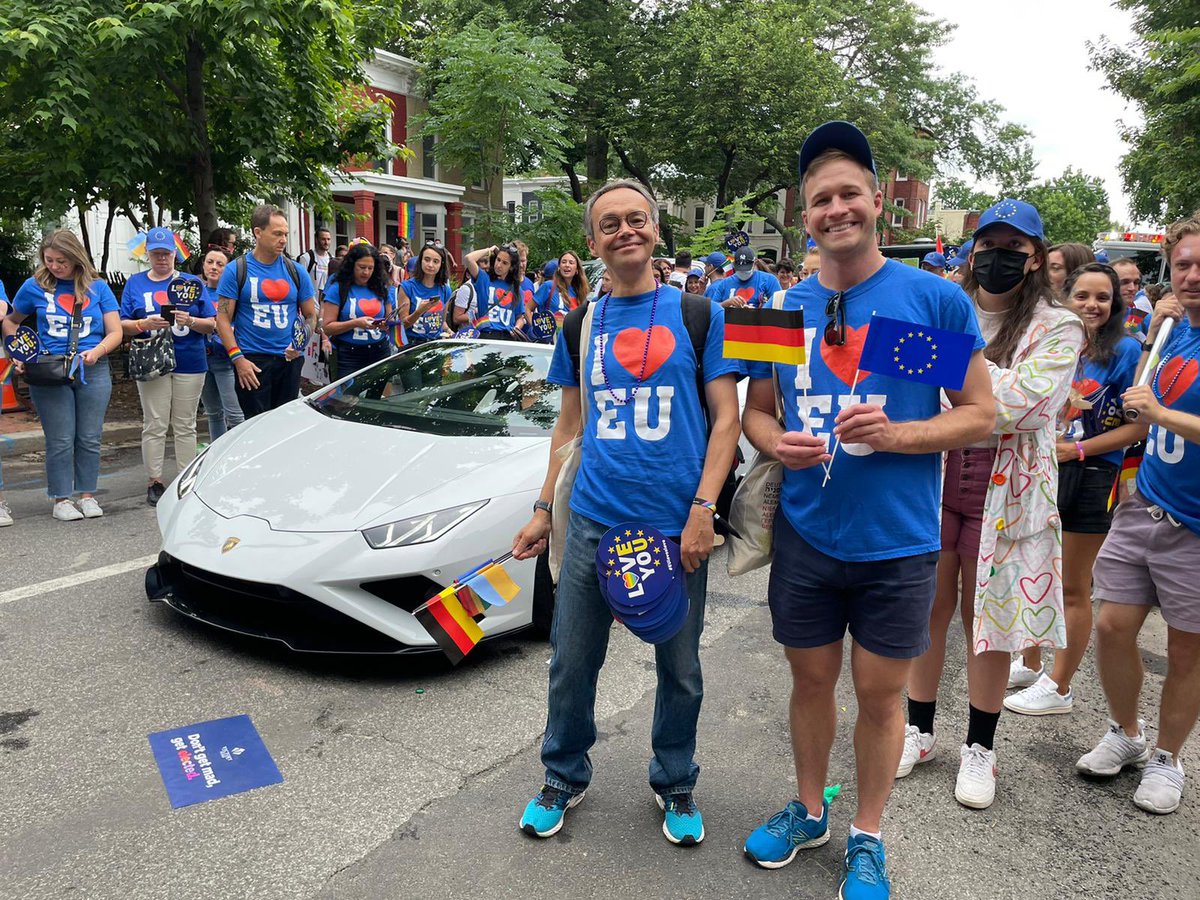 Thank you, DC! We had a great time at this year’s <a href="/CapitalPrideDC/">Capital Pride</a> Pride Parade with our EU colleagues. Our Embassy team believes in the value and dignity of all persons. <a href="/EUintheUS/">European Union in the U.S.</a>