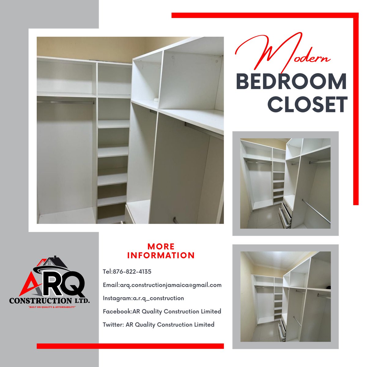 ARQualityConst1's tweet photo. Spacious closet equals a happy partner!! Here @ARQualityConst1 we create quality closet spaces to suit any space and any client. 
.
Contact us today for all your construction 🚧 needs. 
#construction #constructionlife #closet #largecloset #womeninconstruction #jamaicanbusiness https://t.co/NSTsk7iMGm