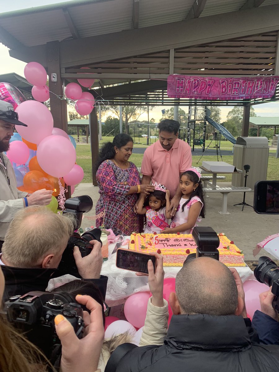 Tharnicaa has spent many birthdays inside detention centres, denied birthday cake. Today, she celebrates her fifth birthday here in Biloela. Home at last. <a href="/GuardianAus/">Guardian Australia</a>