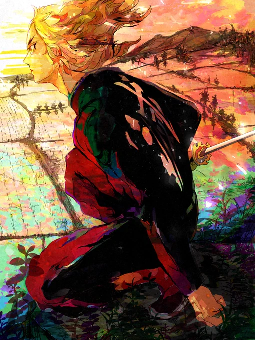 まだ一般隊士だった頃の少年🔥さん
陽が落ちるのを待つ 