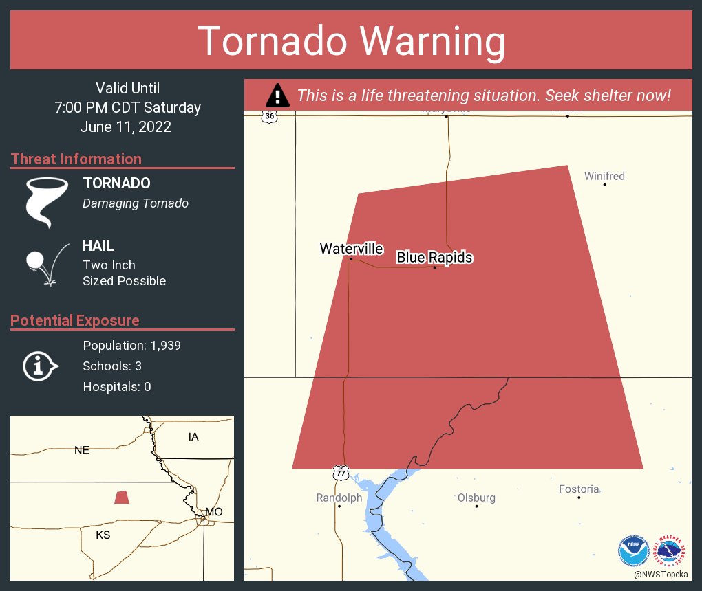 NWS Tornado on Twitter "Tornado Warning continues for Blue Rapids KS