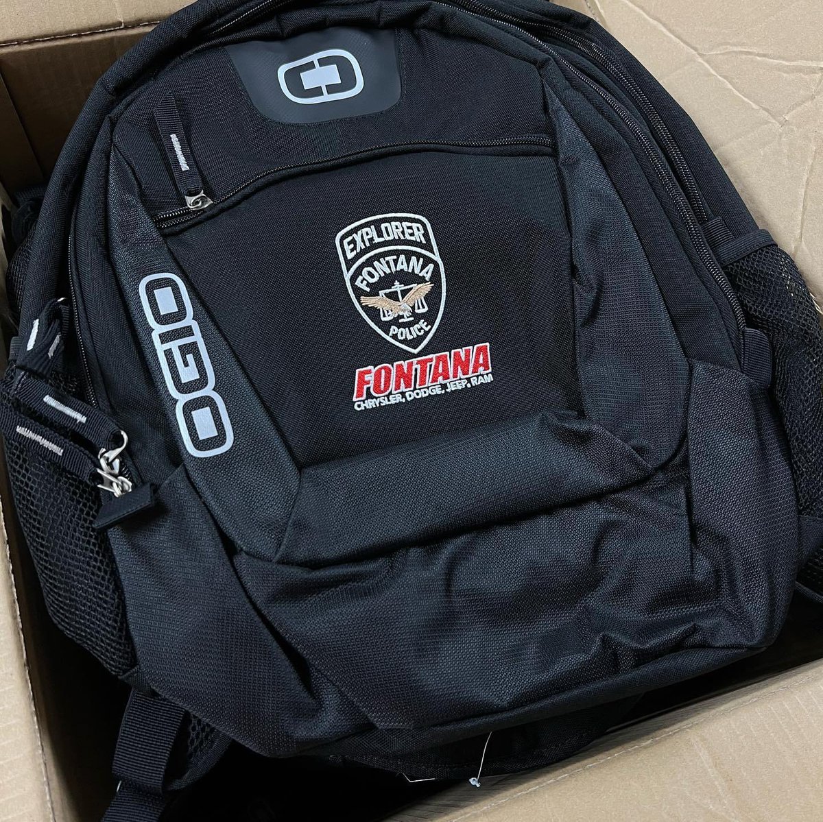 WeGotEmUpland's tweet image. Check out these backpacks for the @FontanaPD Explorers! Contact us today for more information on ordering for your group, team, school, or business!  #fontanapdexplorers #ogiobackpack #embroidery #wegotemtees