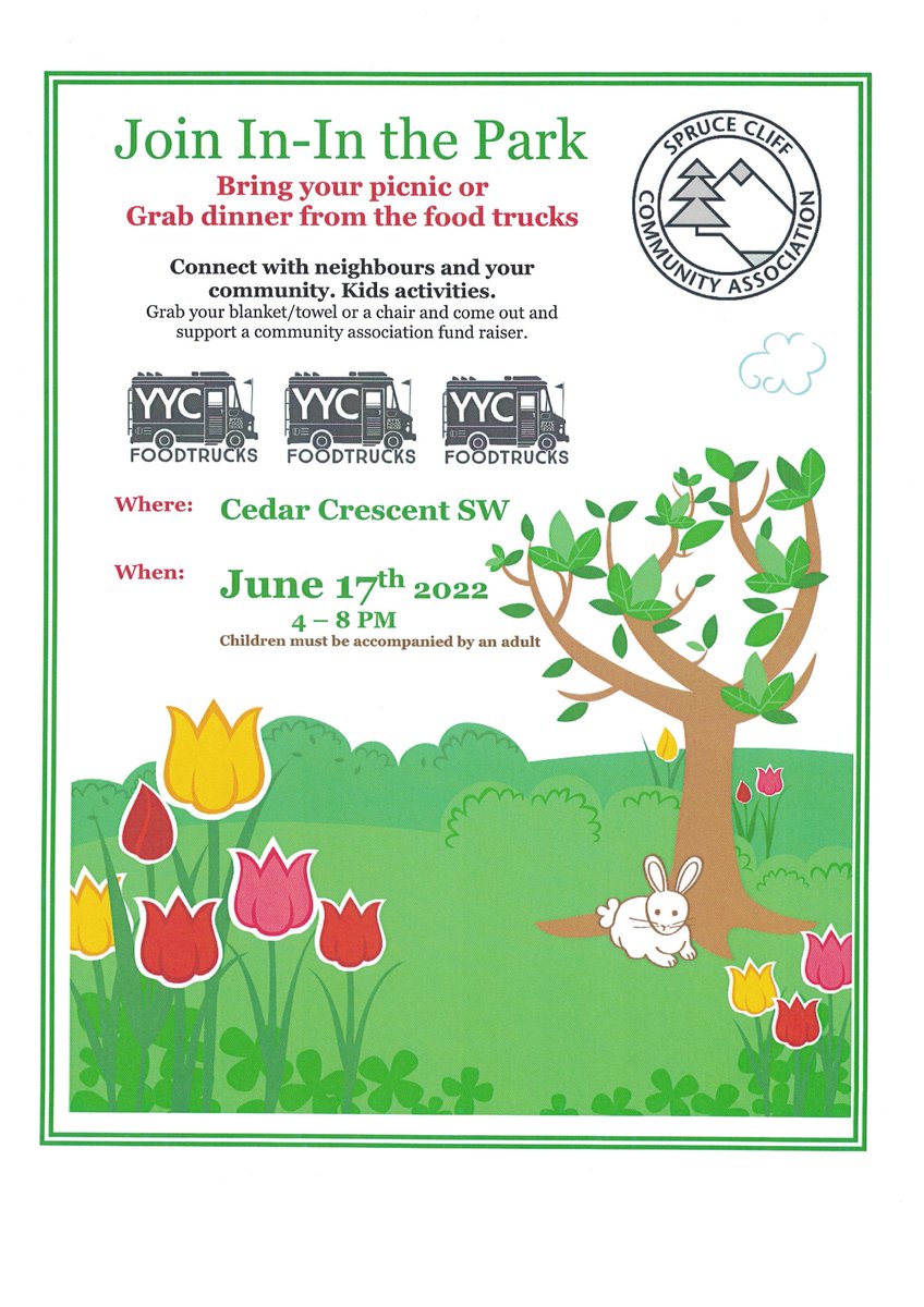 Soon !   Spruce Cliff Community 
Friday June 17th  4 - 8 PM
Cedar Crescent SW  
<a href="/yycfoodtrucks/">Calgary Food Trucks</a>