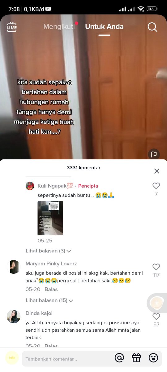 Nemu ginian di tiktok, 3331 komentar gw baca isinya hampir sama. Mending turunin ego lah demi keluarga. Selama bukan masalah perselingkuhan dan KDRT! Kalau cuma uang bisa dicari bareng.