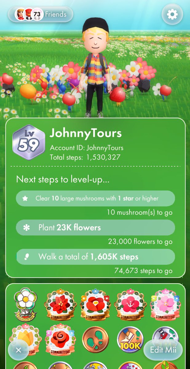 JohnnyTourz's tweet photo. Level 59 HYPE!!! ๐๐๐
๐Clear 10 Large Mushrooms w/
1 โญ๏ธ or betterโฆ
๐Plant 23K Flowers
๐Walk 74,700 steps
Wow! This is truly a challenge- but with #PikminBloom buddies nothing is out of reach!
#Niantic #Nintendo #Pikmin #Level59 #OneMore #SomethingNew #ใใฏใใณใใซใผใ https://t.co/5GRTqCNqIr