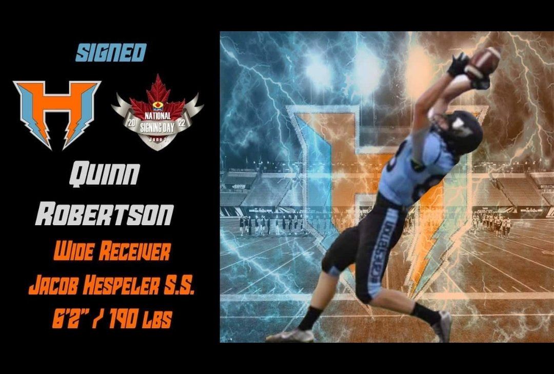 CanesFootball63's tweet photo. The Hamilton Hurricanes are pleased to announce the re-signing of REC, Quinn Robertson of Jacob Hespeler S.S
#canesnation
#cjflsigning
@TheOFCFootball 
@CJFLnews https://t.co/hCqBhFH4rY