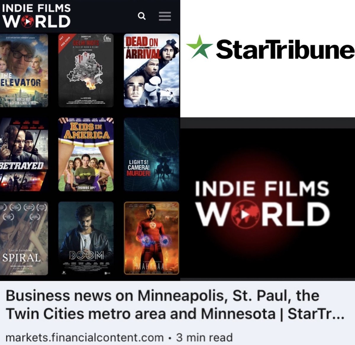 @StarTribune: #Filmmaker @realmukeshmodi Launches a #Streaming #Platform for #Independent #Filmmakers – @indiefilmsworld – that Catapults Opportunity to Place & Watch a Variety of Top-Rated #Films & #TV indiefilmsworld.com #RDC #RuthDavisConsultingLLC markets.financialcontent.com/startribune/ar…