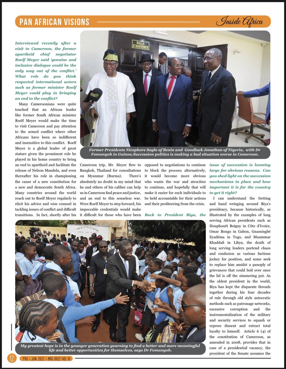 BorisEsonoN's tweet photo. Get the latest edition of the PAV Magazine. This edition focus on A Powder Keg Waiting To Explode
Dr. Christopher Fomunyoh On Hopes & Fears For Cameroon
https://t.co/vG4KpQEH4f
@Panafricvisions @BorisEsonoN @ChrisFomunyoh @NDI @USEmbYaounde @KahWalla @judithnwana https://t.co/6yapoMIyXU