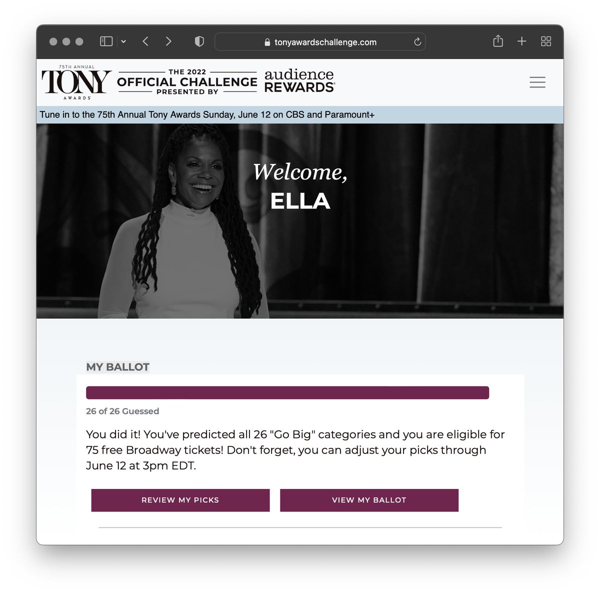 ella_gover's tweet photo. something just feels so right about being greeted with a picture of six time tony award winner audra mcdonald after making my official tony predictions https://t.co/2bhOp7xrDI