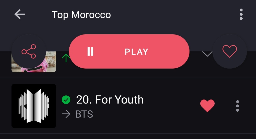 BTSChartsMA's tweet photo. Deezer Morocco top songs daily:

#1. Yet To Come (+8)*
#14. Run BTS (+64)* 
#17. Born Singer (+75)*
#20. For Youth (NEW)

* NEW PEAK*

#YetToCome #BTS_Proof #BTS https://t.co/ZRpk2LPBJl