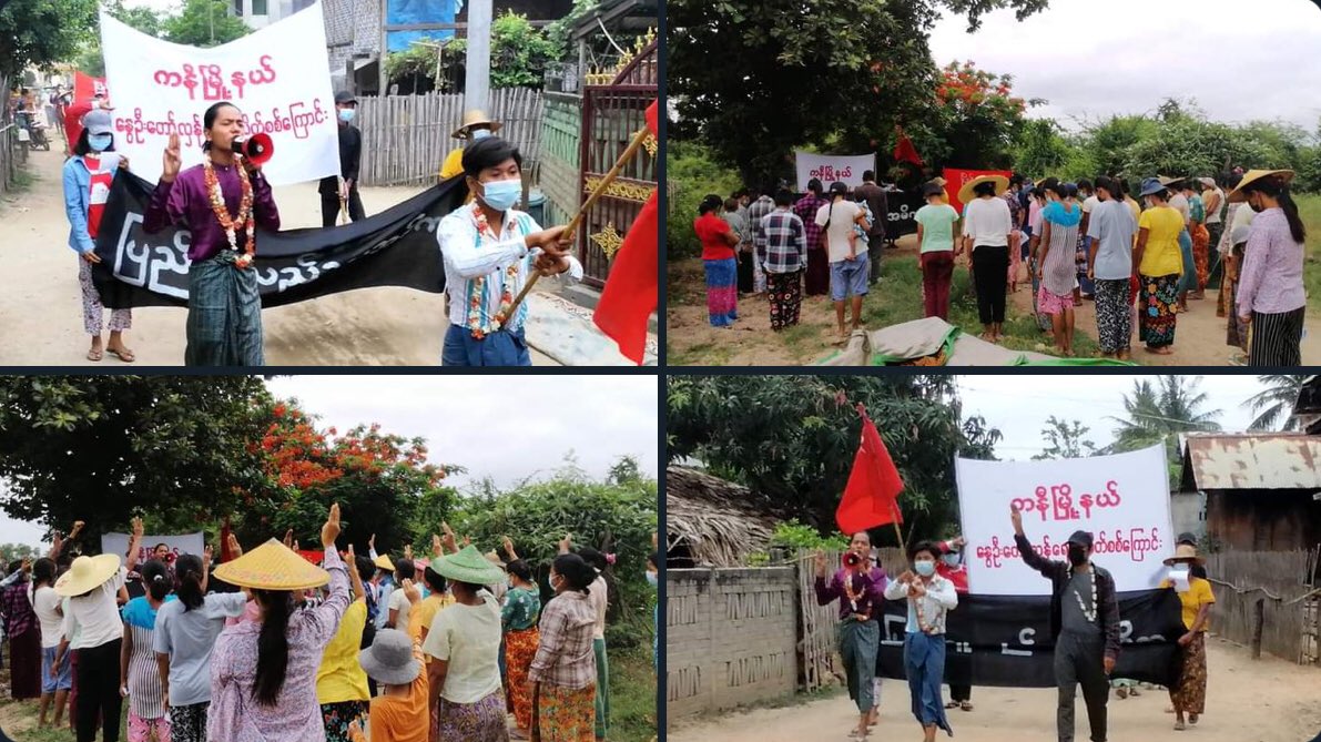 FallenFreedom21's tweet photo. In a village of Kani Township, people protested against the terrorist regime, in vigor.   #2022Jun12Coup #WarCrimesOfJunta #WhatsHappeningInMyanmar https://t.co/bjhE7oLnXT