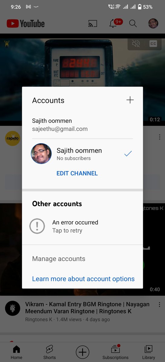 OommenSajith's tweet photo. @YouTube @youtubemusic  My other accounts is not getting displayed https://t.co/ywR3NMR983