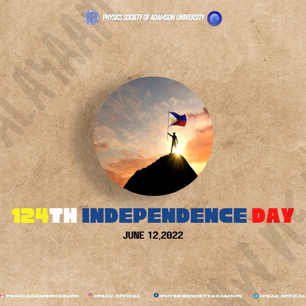 PSAU_Official's tweet photo. Happy 124th Philippine Independence Day!

Ngayon ay ipinagdiriwang natin ang ika-124 taon ng Araw ng Kalayaan.

Ang araw ng ito ay tanda ng ating kasarinlan mula sa kamay ng mga mananakop na Espanyol. https://t.co/bNE6juE7vX