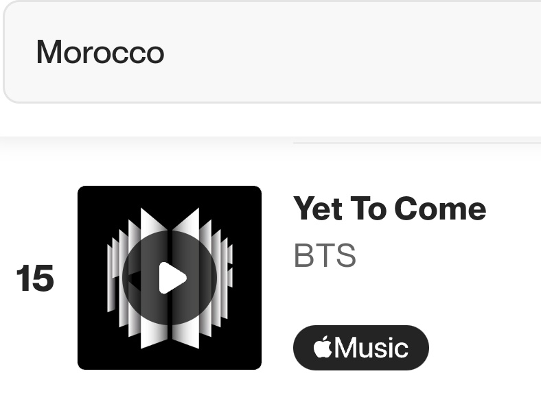 BTSChartsMA's tweet photo. #YetToCome rise to #15 on Shazam Morocco top 200 (NEW PEAK)

#RunBTS debut at #110

Remember to Shazam while listening to #BTS_Proof https://t.co/FeTDfUJPfE