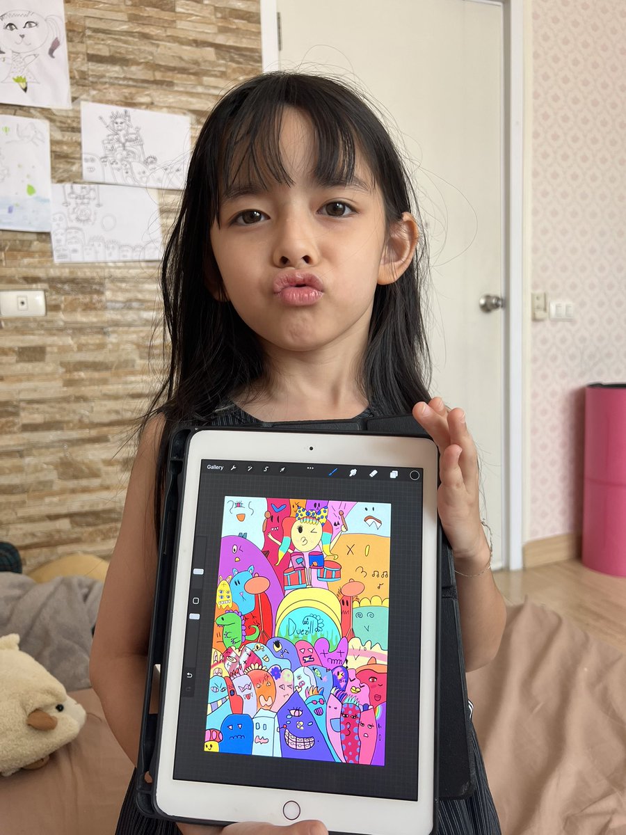 duezilla's tweet photo. Finished NFT 2nd piece of duezilla. It's a Duezilla festival vibe and the monsters are tenting together and having fun. 🦖👧🏻 #artworkduezilla #NFTCommmunity #nftkids #doodleart #nftart https://t.co/osTftGwXvr