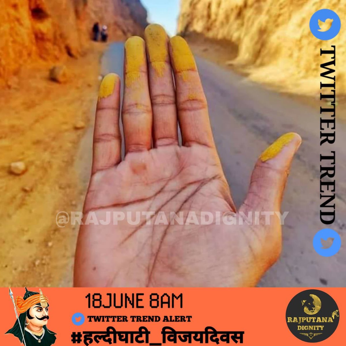 ManchVivekanand's tweet photo. 18 june को हम हल्दीघाटी_विजयदिवस के रूप में मनाएँगे ! इसी दिन 18 जून 1576 को हल्दीघाटी का युद्ध हुआ था 
आप सभी अपने समाजहित के लिए ट्रेंड में सहयोग करे 
#हल्दीघाटी_विजयदिवस के लिये हमे 18 जून के दिन सुबह ठीक 8:00 बजे से एक साथ 👇
#हल्दीघाटी_विजयदिवस 
इस हैश टैग पर ट्वीट करना है🖕 https://t.co/p11yOVZW6y
