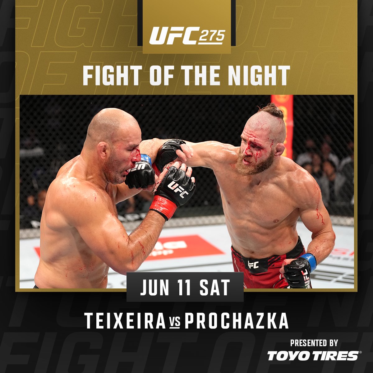ufc's tweet photo. One of the greatest fights we have ever seen had to be tonight's FOTN 👏👏👏

[ @GloverTeixeira @Jiri_BJP | #UFC275 | B2YB @ToyoTires ] https://t.co/sNdinPZ3Ql