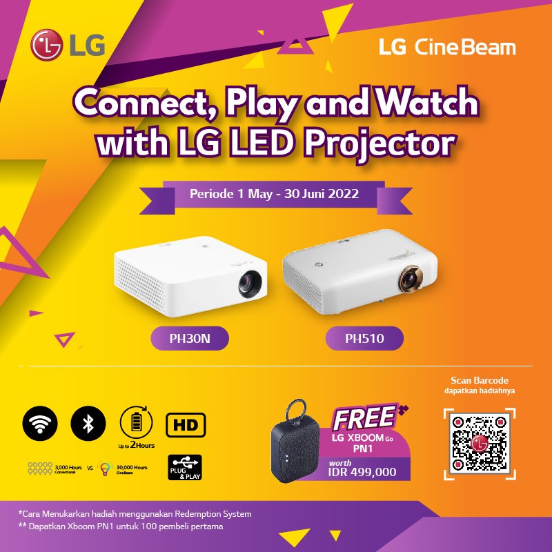 lgeindonesia's tweet photo. FREE speaker LG XBOOM Go PN1 untuk pembelian #LGProjector.
https://t.co/pv7dfe5M9P
https://t.co/LbyhLx6z9p
https://t.co/rpw1tWuLCM
*Promo berlangsung mulai tanggal 1 May - 30 Juni 2022
*Cara menukarkan hadiah dengan menggunakan redemption system
#PromoLG #LGIndonesia https://t.co/2EueCfC1n6