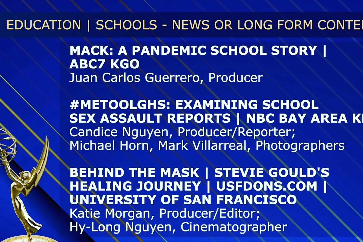 KatieMorgan9's tweet photo. So happy 4 USF Athletics 2 get the Emmy 4 a very important story on a very brave man. Thank you Stevie Gould 4 your courage and Woo Nguyen 4 your talent behind the camera. What an amazing 10 yrs; I’m thrilled to leave on a high note. @DonsAthletics @DonsCentral  @usfmenstennis https://t.co/nbFnyIIDQ7