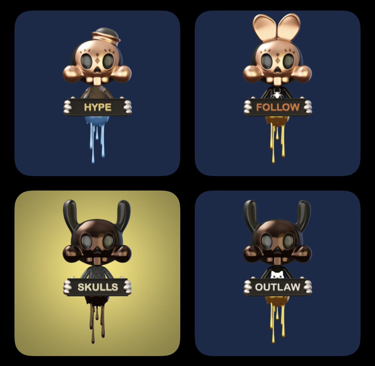 MediocreCEO's tweet photo. All these @SkulltoonsNFT are feeling real good🔥 loving the vibes @teodoru HYPE, FOLLOW, SKULLS, OUTLAW https://t.co/odZI2jVzIy