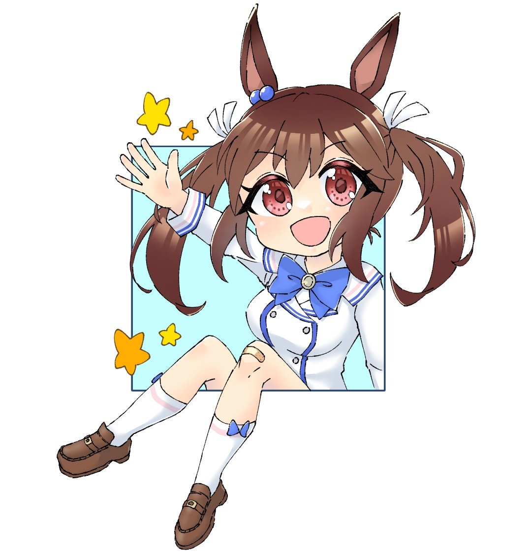 1girl twintails animal ears brown hair solo horse ears bow  illustration images