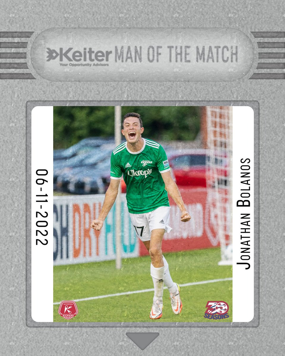 RichmondKickers's tweet photo. An absolutely epic performance from our guy, Jonny π«‘
Jonathan Bolanos is tonight's @keitercpa Man of Match!
#RICvCLT https://t.co/HvpOZysxkS