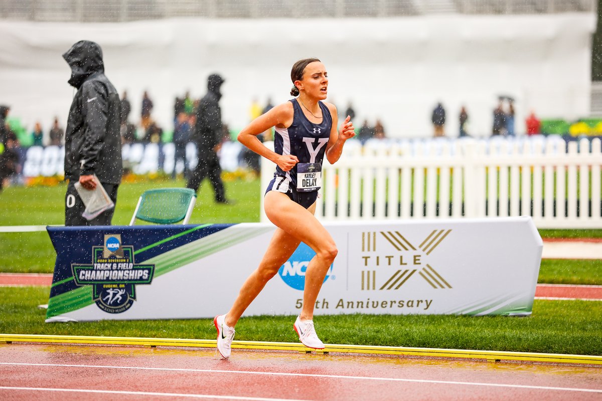 YaleTF_XC's tweet photo. 📸Kayley DeLay with a school record-breaking performance to finish second in the steeplechase at the @NCAATrackField Championships today! Her time of 9:25.08 ranks as the third-fastest ever in NCAA competition.

PHOTOS ➡️ https://t.co/mrJwTQQVEw
credit: Scott Boldt

#ThisIsYale https://t.co/Up9rlmCPbN