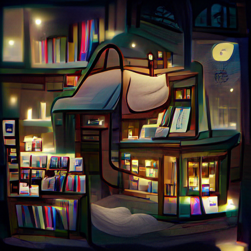 O_T_Human's tweet photo. A cozy bookshop at night (#FFOY) #art #artist #artwork #nft #nfts #nftcollector https://t.co/l55HMpzrIv