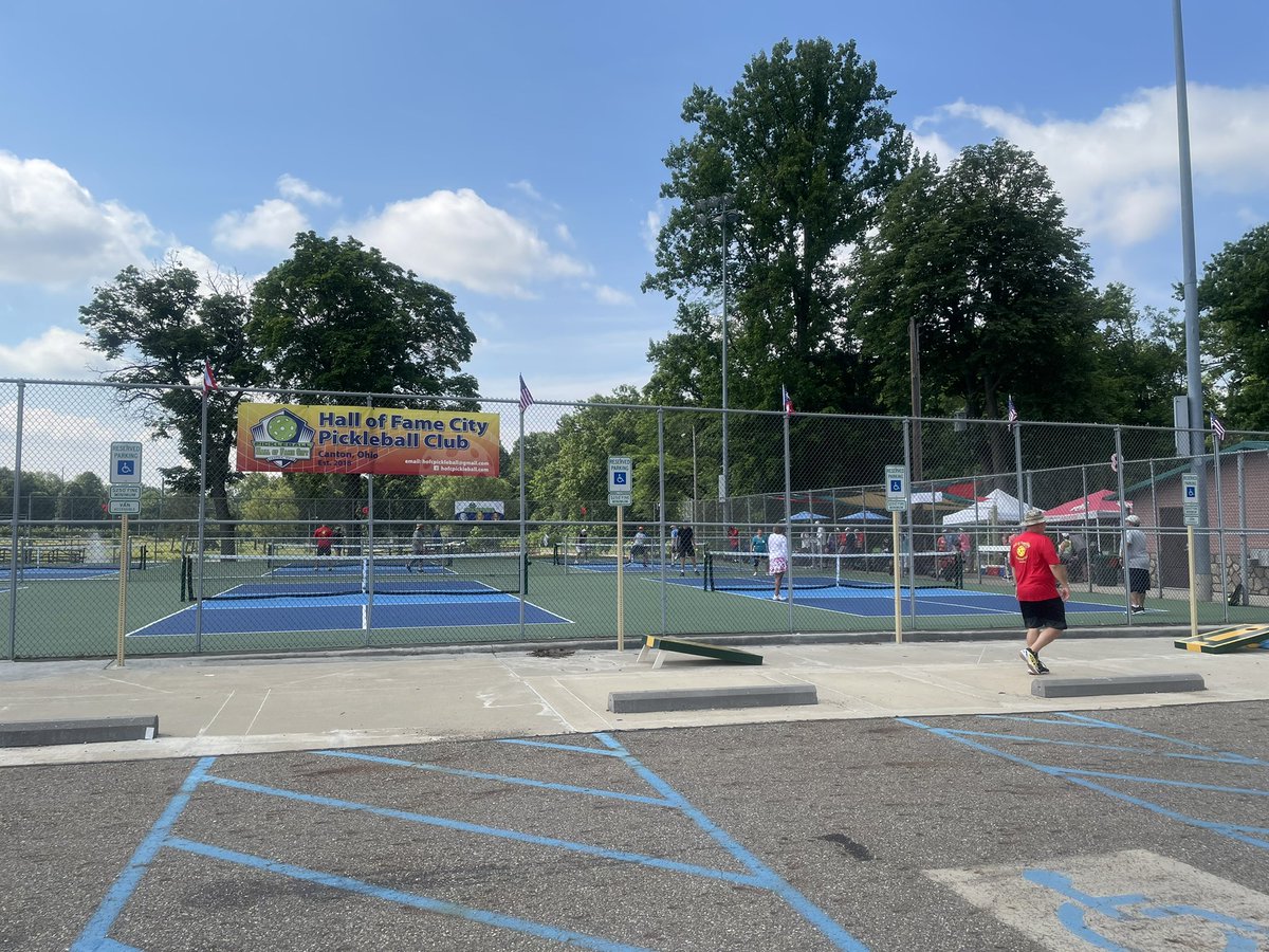 Quonset_Hut's tweet photo. Had a great time at the Pickleball Court Dedication this morning at Statium Park! Thank you to the Hall of Fame City Pickleball Club and Canton Parks and Recreation for the hospitality and the beautiful new #pickleball courts #hofcpickleballclub #cantonparksandrec #cantonohio https://t.co/fdol3UtiGv
