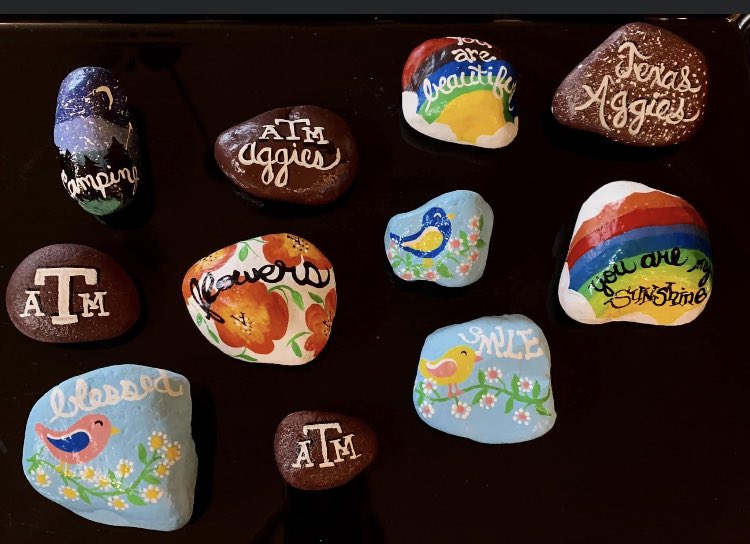 mollyjane1982's tweet photo. My hometown has a scavenger hunt for painted rocks. My sister did these!!  @TAMU https://t.co/ByJ4RZlhhk