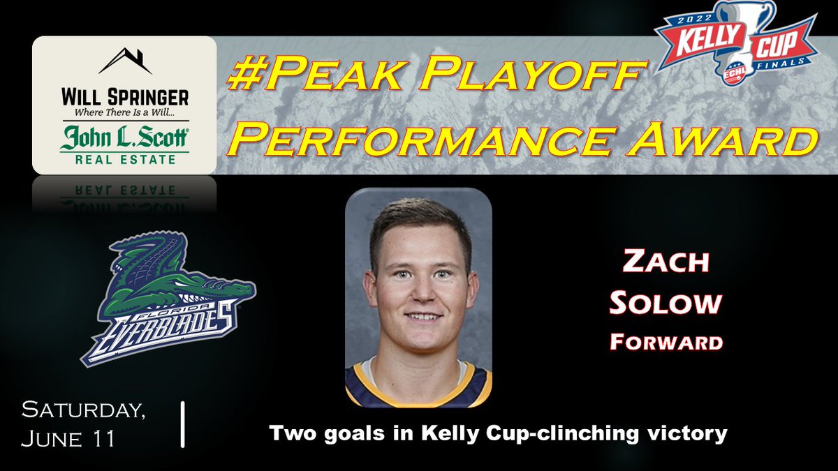 The final #ECHLWeek #PeakPlayoffPerformanceAward of the season goes to the <a href="/FL_Everblades/">Florida Everblades</a>' home-town hero who scored his team's first and last goals during Saturday night's Kelly Cup-clinching win vs. <a href="/ToledoWalleye/">Toledo Walleye</a>. He finished the postseason with 18 points in 19 games.