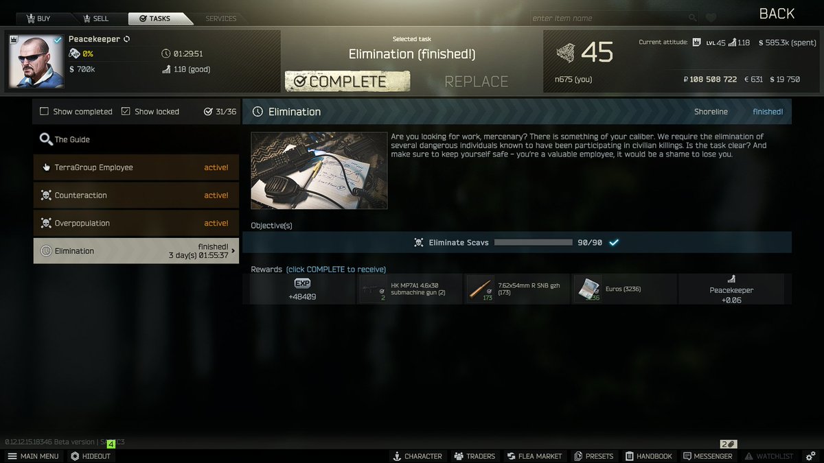 n09675's tweet image. 対戦ありがとうございました😏
#EFT #WeeklyTask #90ScavsElimination