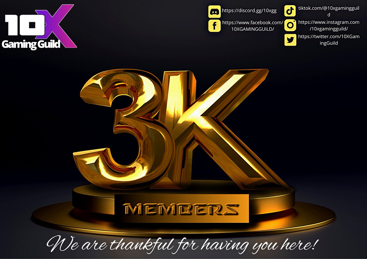 10XGG 3K STRONG  💪 

Cheers to this another milestone!🍾🥂
We wouldn't have done it without you, guys!

#P2E #MechNFT #10XGG