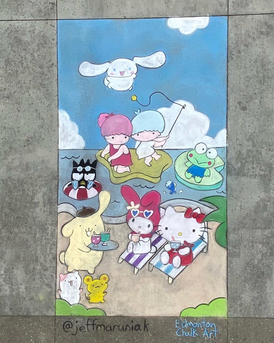 ArtChalk's tweet photo. Hello Kitty and friends enjoying the sun downtown Edmonton! https://t.co/hUUeWAAZeb