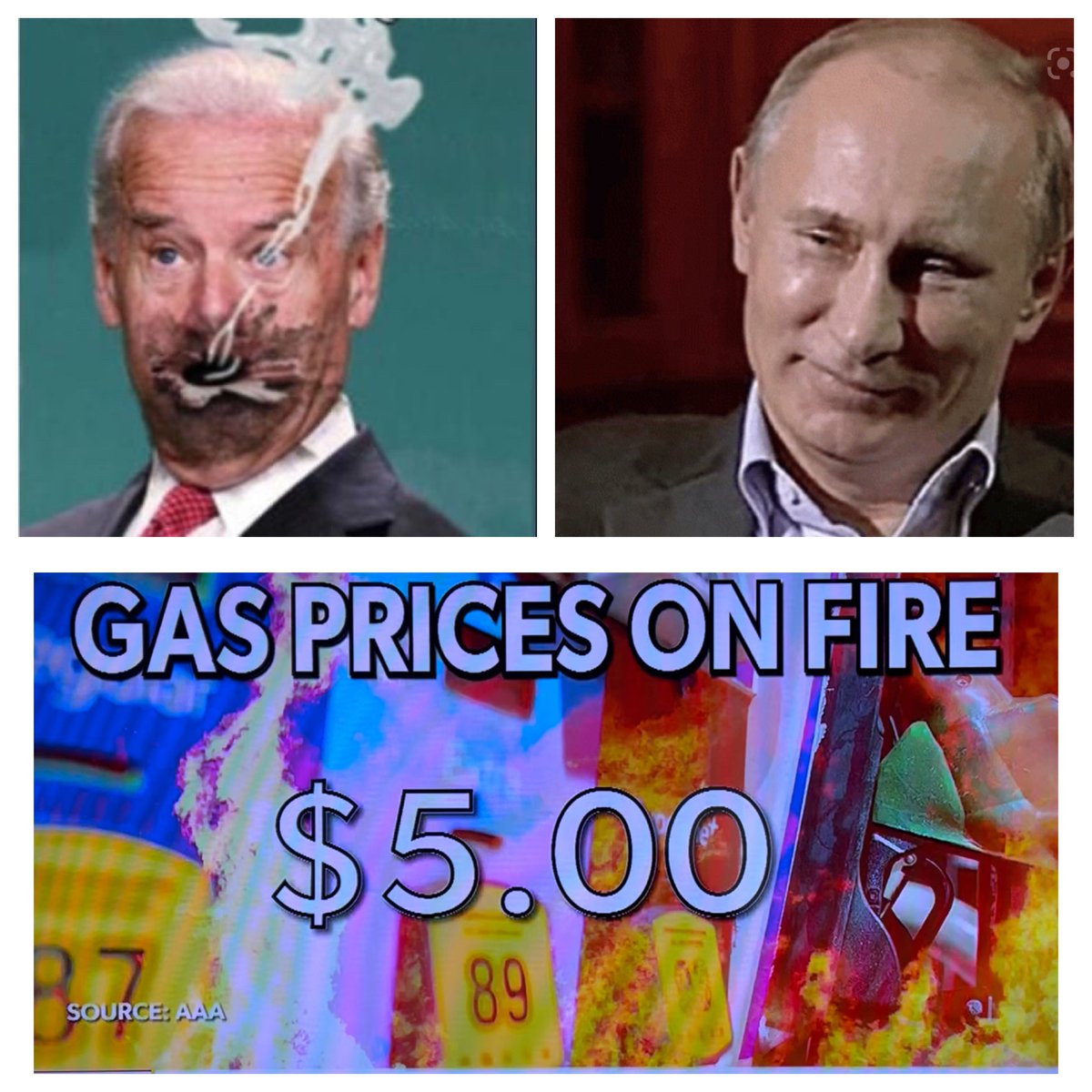 jtd_gameon12's tweet photo. Congratulations Joe. You’re the first President (so they call you) in the history gasoline to have the national average price at the pump at an all time high at $5. 
 And you can’t blame Putin when you alone own it. 
Have a cigar‼️ https://t.co/jLGnT4TGZ3