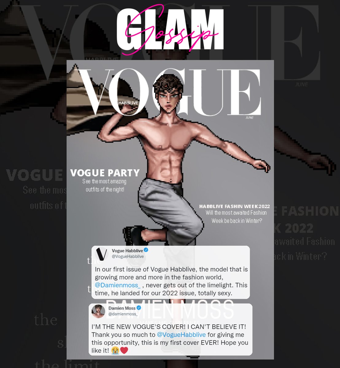 HabGOSSIPGLAM's tweet photo. NEW POST π| Social media get in fire with the new @VogueHabblive's cover with the newest supermodel @damienmoss_ who looks like a total hottie in his first cover, congratulations to our sexy boy. #XOXO #GossipGlam #GG https://t.co/uETToTk9NE