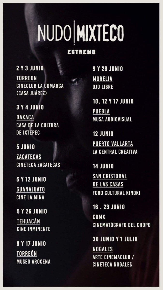 LaTintaOax's tweet photo. #CarteleraCultural 🎥
Encuentra la sede más cercana para ver #Nudomixteco opera prima de la directora #AngelesCruz @Madrecine
🍿Consulta horarios en la cartelera de cada sede.
#Cinemexicano #Realizadoraindigena #MujerMixteca https://t.co/xq8ZocQaRZ