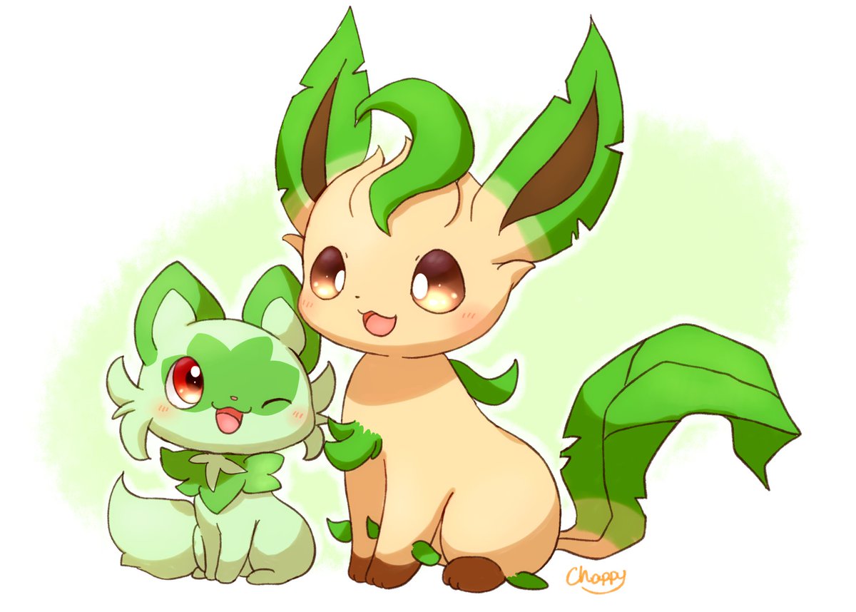 leafeon pokemon (creature) no humans open mouth one eye closed smile brown eyes blush  illustration images