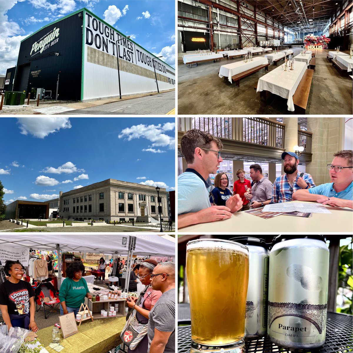 PhilTKidd's tweet photo. Epic day in Youngstown: 
1. Packed @youngstownflea
2. Dedication of new $25M renovation of the main library @PLYMC 
3. New Noble Creature beer benefiting @MillCreekFDN 
4. Sneak peek of the jaw-dropping @penguincitybeer https://t.co/VApOdq3uRl